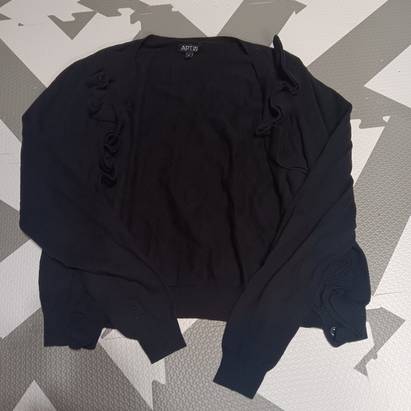 Black apt.9 long sleeved button down cardigan with ruffles - Picture 2 of 5